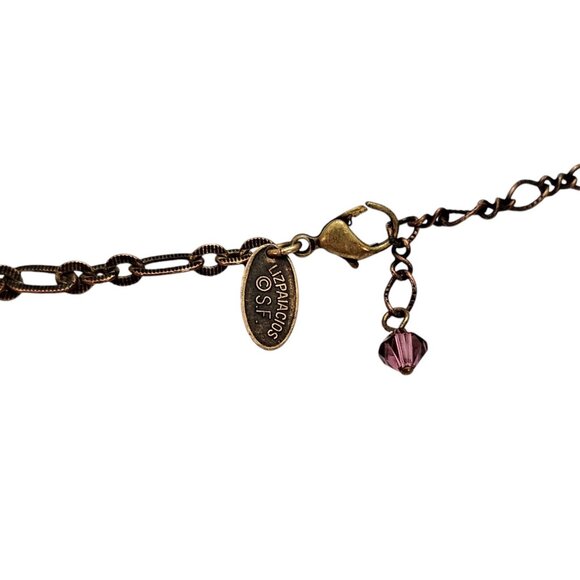 Liz Palacios Hammered Disc Copper Pearls, Pink Crystal, Rhinestone Necklace L470 - Picture 5 of 8